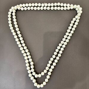 Chico’s Long White Glass Pearl Bead Hand Knotted Necklace 64"